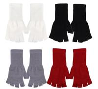 KOLZEMV 4 pares de guantes sin dedos para mujer, guantes sin dedos, guantes sin dedos mujer, mitones mujer, guantes de punto de medio dedo para mujeres y hombres