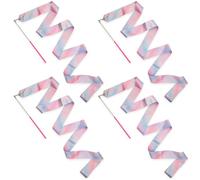 KOLZEMV 4 Pcs Cintas de Danza Rítmica de 2m para Niños, Set con Varitas Giratorias Rosas para Gimnasia, Baile y Entrenamiento, Material de Seda Duradero, Colores Degradados