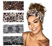 KOLZEMV 4 Piezas Diadema Mujer, diadema mujer, diadema con pinzas, diadema, Boho Diademas Mujer Elástico Estampada Cintas Pelo Mujer, Turbantes Para Mujer Adecuado Para Yoga Ejercicio Diario Fitness