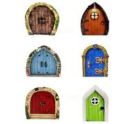 KOLZEMV 6 Pcs Puerta de Hadas, Miniatura de Árbol de Jardín, Decoración Al Aire Libre de Madera de Hadas