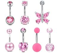 KOLZEMV 7 unids Anillo de Ombligo de Acero Inoxidable Set 14 Gauge 10mm Barbell Ombligo Bares Joyas Piercing, piercing ombligo, piercing ombligo acero quirurgico, pirsin ombligo