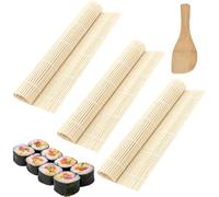 KOLZEMV Kit Sushi de 3 Piezas, Esterilla de Sushi de Bambú Natural, Hecho a Mano, Incluye Cuchara de Arroz, Perfecto para Principiantes y Profesionales