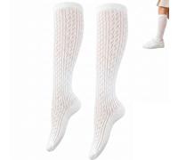KOLZEMV Medias Blancas Mujer Calcetines Altos de Rejilla Calada, Calcetines Medias de Estilo Japonés Colegiala, Suaves y Transpirables para Verano, Talla Única Blanca 1 Par