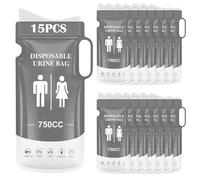 KOMABLEN 15 Piezas Bolsas de Orina Portátiles, 750ml Desechables Orinal Adulto, Urinario Portatil WC Portatil Hombre como a Mujeres Bolsa de Vómito para Acampar, Viajar, Atascos de Tráfico