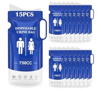 KOMABLEN 15 Piezas Bolsas de Orina Portátiles, 750ml Desechables Orinal Adulto, Urinario Portatil WC Portatil Hombre como a Mujeres Bolsa de Vómito para Acampar, Viajar, Atascos de Tráfico