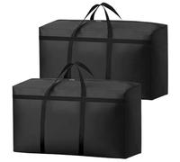 KOMABLEN 2 Piezas 180L Bolsas Almacenaje Ropa, 600D Oxford Impermeable Cajas para Guardar Ropa con Cremallera y Asa, Negro Plegable Bolsas Mudanza Grandes para Edredones, Mantas