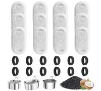 KOMABLEN 24 Piezas Filtros Fuente Gatos, Filtro Fuente Gato Redondo de Repuesto, 12 Filtros de Carbón + 12 Esponjas de Espuma, Ttriple Filtración Filtro Bebedero Fonte de Agua Perro Animal