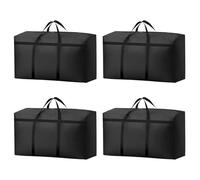 KOMABLEN 4 Piezas 180L Bolsas Almacenaje Ropa, 600D Oxford Impermeable Cajas para Guardar Ropa con Cremallera y Asa, Negro Plegable Bolsas Mudanza Grandes para Edredones, Mantas