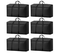 KOMABLEN 6 Piezas 100L Bolsas Almacenaje Ropa, 600D Oxford Impermeable Cajas para Guardar Ropa con Cremallera y Asa, Negro Plegable Bolsas Mudanza Grandes para Edredones, Mantas