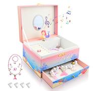 KOMABLEN Sirena Joyero Musical Niña, Caja de Musica con Cajón Extraíble, Caja Musical con Juego de Joyas e 4 Protector Esquinas, Mundo submarino Jewelry Box Regalo de Cumpleaños de 3-10 años