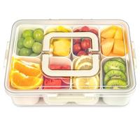 KOMABLEN Snack Box con 8 Compartimentos, Cuencos Aperitivos de PP, Apto para Lavavajillas, Caja Bocadillos con Tapa y Asa, Bandeja Aperitivos Portátil, para Dulce Fruta Galleta