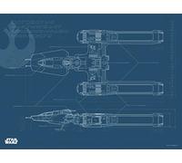 Komar - Cuadro de Pared de Star Wars EP9 Blueprint Y-Wing para habitación de los niños, habitación Juvenil, decoración, impresión artística, sin Marco, Disponible en Tres tamaños, carbón, WB180-40x30