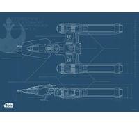 Komar - Cuadro de Pared de Star Wars EP9 Blueprint Y-Wing para habitación de los niños, habitación Juvenil, decoración, impresión artística, sin Marco, Disponible en Tres tamaños, carbón, WB180-70x50