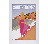 Komar Cuadro de pared vintage de viaje Saint-Tropez, tamaño: 50 x 70 cm, póster artístico, decoración para sala de estar o dormitorio