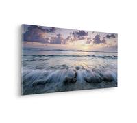 Komar Cuadro en bastidor de madera auténtica - Cuadro en lienzo con diseño de ondas de broken - Tamaño 90 x 40 cm - Cuadro en lienzo - Paisaje para sala de estar, dormitorio