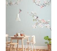 Komar Papel pintado fotográfico no tejido, diseño de flores de manzana, tamaño: 250 x 250 cm (ancho x alto) - Papel pintado, diseño, salón, decoración de pared, dormitorio, flor de cerezo, pájaro