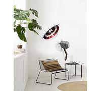 Komar Marvel 14743h - Adhesivo Decorativo para Pared (100 x 70 cm, 4 Piezas, Mjolnir, Thor, diseño de Martillo y Escudo de Los Vengadores, 100 x 70 cm)