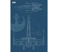 Komar Mural de pared | Star Wars Blueprint X-Wing | Habitación infantil juvenil decoración | impresión artística | sin marco | WB179-50x70 | Tamaño: 50 x 70 cm (ancho x alto), color azul