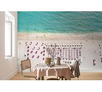 Komar Papel Pintado fotográfico de Fieltro - Paraguas Rosa - Tamaño 400 x 250 cm (Ancho x Alto) - Papel Pintado para Pared, Playa, mar, Agua, salón, Dormitorio, Oficina, Pasillo, decoración Mural -