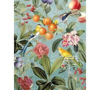 Komar Papel pintado fotográfico no tejido, pájaros y bayas, tamaño: 200 x 250 cm (ancho x alto) - Papel pintado, diseño, salón, decoración de pared, dormitorio, flores, flores, loro, pájaro - LJX4-018