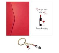 KOMBET Tarjeta De Felicitación Temática De Vino De 1 Pieza Y Llavero De 1 Pieza, Tarjeta Unisex, Tarjeta De Felicitación Creativa Y Divertida, Tarjeta De Mensaje De Bendición.