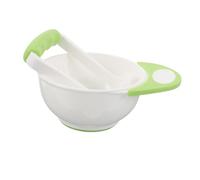 KOMBIUDA 1 Juego Tazón de Comida para Bebés con Masher Portátil Herramienta de Triturar para de Comida Infantil Diseño y Antideslizante Color Verde y Blanco