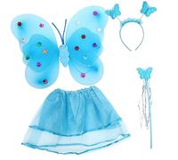 KOMBIUDA 1 Juego Tocado De Alas De Accesorios Varita Mágica Elegante Fiesta Disfraz De Hadas Para Niñas Disfraz De Hada Trajes Vestido De Disfraces Trajes Malla Blue