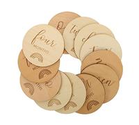 KOMBIUDA 12 Piezas Tarjetas de Crecimiento Mensuales para Bebés Madera con Únicos Accesorios Fotográficos para Momentos Especiales de Su Primer Año