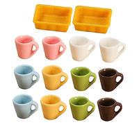 KOMBIUDA 14piezas Miniature Cups Resin Mini Tea Cups with Saucers Realistic Miniature House Accessories for Kitchen Decoration and Dollhouse