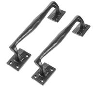 KOMBIUDA 2 Piezas Tiradores para Puertas Correderas de Granero, Manillas de Hierro Fundido Negro de 24,5 Cm Base Cuadrada, Manijas Rústicas Resistentes para Interiores y Exteriores,