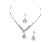 KOMBIUDA 3 Piezas Conjunto Joyas Mujer Boda con Zirconia Pendientes y Collar de Gota para Novia Regalo Nupcial Elegante para Prom Cumpleaños y Banquete