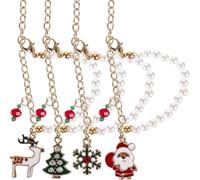 KOMBIUDA 4 Piezas Pulsera Navideña de Aleación con Charms Temáticos de Árbol Muñeco de y Campana Pulsera de Cuentas con Perlas Decoración para Muñeca Fiesta Navideña