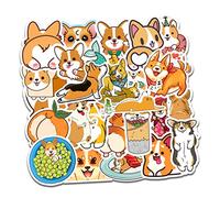KOMBIUDA 50 Hojas Pegatinas Decorativas de Corgi para Stickers Impermeables para Laptop Skateboard y Equipaje para Manualidades y Scrapbooking