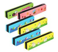 KOMBIUDA 6 Piezas Juguetes de Armónica Armónica de Dibujos Animados de Madera Practicar y Aprender Música Casa