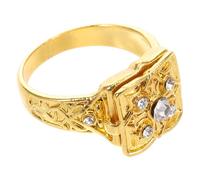 KOMBIUDA Anillo Dorado con Diseño Tallado Audaz y Micropavé de Circonitas, Cierre Abatible, Aleación Resistente para Uso Diario o Citas Obsequios