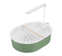 KOMBIUDA Bañera Automática para Pájaros de Interior con Bomba Ajustable, Fuente de Ducha para Loros y Periquitos, Bañera Gris Azul Verdoso de 31,5x31x24,7 Cm con Tubo Transparente y Barra