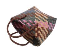 KOMBIUDA Bolso Color Block para Mujer Bolso de Playa con Hombro Trenzado de Plástico Mano Espacioso y Ligero para Verano Cartera Artesanal Resistente y Moderna