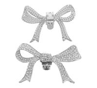 KOMBIUDA Clips para Zapatos Lazo Desmontable y Gemas de Imitación para Mujer, Accesorios Decorativos Elegantes para Bodas y Fiestas, 1 Par en Color Plateado M1001