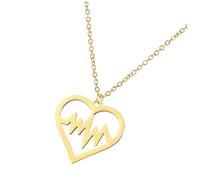 KOMBIUDA Collar Colgante de Corazón Hueco de Acero Inoxidable Dorado, Cadena para Suéter Mujer, Decoración del Cuello Patrón Electrocardiograma, Accesorio para Clavícula Elegante
