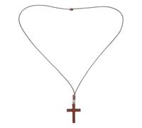 KOMBIUDA Collar Crucifijo de Madera Pequeño Cuentas Suerte, Cuerda Encerada Marrón Claro, Colgante Religioso para Mujer Cristiana, Accesorio Espiritual y Obsequio de Bendición