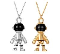 KOMBIUDA Collar de Astronauta de Aleación 2 Piezas Dorado y Plateado Estilo Hip Hop, Collar Pequeño Unisex para Invierno, Cadena Divertida para Hombre y Mujer, Accesorio de Moda