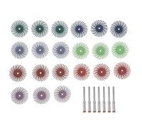 KOMBIUDA Disco de Cerdas Radiales Abrasivo de 1 Pulgada con Eje Giratorio de 3 Mm, Juego de 27 Piezas para Pulido de Detalles en Madera, Metal y Plástico, Accesorios para Herramientas