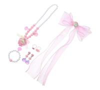 KOMBIUDA Joyería Infantil para Niñas con Tema Sirena y Princesa Accesorios Adorables con Clips de Collar Pulsera Anillo y Pendientes para Fiestas Roles Rosa