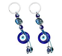 KOMBIUDA Llavero Vintage de Ojo Turco Azul, Colgante de Aleación de Zinc 2 Piezas, Amuleto Protector para Bolso, Coche y Mochila, Accesorio Decorativo Multifuncional