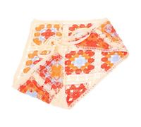 KOMBIUDA Pañuelo Triangular de Crochet Cabello, Diadema de Ganchillo Transpirable de Hilo, Accesorios para Mujer, Estilo Campiña Francesa Verano, Diseño Calado de Hoja Roja y Azul
