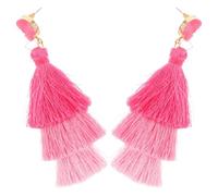 KOMBIUDA Pendientes de Borla Bohemios Ligeros para Mujeres y Niñas Pendientes Colgantes Étnicos de Tres Capas Degradado Rosa Accesorios de Verano para Fiestas y Vacaciones