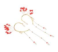 KOMBIUDA Pendientes de Borlas Rojas sin Perforación Hechos a Mano Cristal Clip de Oreja Ligeros y Elegantes para Mujer Accesorios para Fiesta y Bodas Joyería Tradicional China