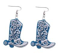 KOMBIUDA Pendientes de Bota Vaquera Vintage, Accesorios Occidentales para Mujer, Acrílico Doble Cara, Pendientes Colgantes Azules, Joyas para Fiestas y Eventos Campestres