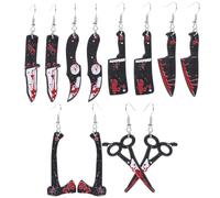 KOMBIUDA Pendientes de Halloween Acrílicos Punk, 6 Pares Asimétricos Tijeras, Cuchillos y Hachas, Accesorios Divertidos para Mujer, Adornos Únicos para Fiestas y Disfraces