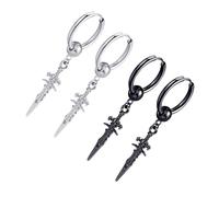 KOMBIUDA Pendientes Estilo Hip Hop Clip De Oreja Metálicos Para Pareja, 4 Piezas Negro y Plateado, Accesorio Ligero Unisex Para Uso Diario y Obsequio